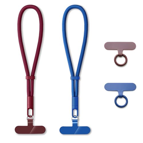 MORSUNBELA Handykette, Verstellbare Handykette Handgelenk, Handyband Handy kette Kurz, Handyanhänger Lanyards für Handys Kameras Schlüssel (Rot + Blau) von MORSUNBELA
