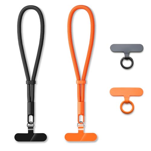 MORSUNBELA Handykette, Verstellbare Handykette Handgelenk, Handyband Handy kette Kurz, Handyanhänger Lanyards für Handys Kameras Schlüssel (Schwarz + Orange) von MORSUNBELA