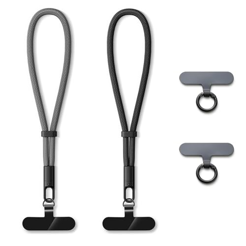 MORSUNBELA Handykette, Verstellbare Handykette Universal Handgelenk, Handyband Handschlaufe Handy, Handyanhänger Lanyards für Handys Kameras Schlüssel (Schwarz + Dunkelgrau) von MORSUNBELA