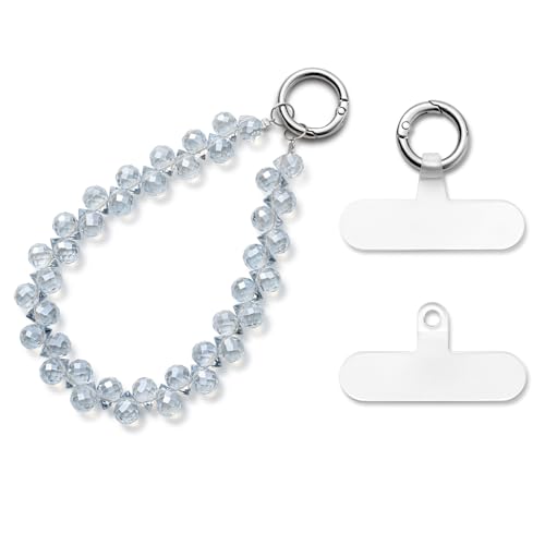 MORSUNBELA Handykette Handykette Kurz Handykette Perlen Handgelenk Handyanhänger Handschlaufe Handy Anhänger Handyschmuck Blau Grau von MORSUNBELA