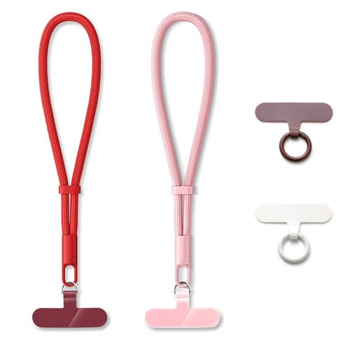 MORSUNBELA Handykette Kurz, Handyband Handschlaufe Handy, Handykette Universal Handgelenk Lanyards für Handys Kameras Schlüssel (Rot + Rosa) von MORSUNBELA
