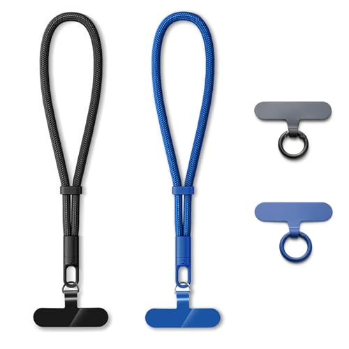 MORSUNBELA Handykette Kurz, Handyband Kurz, Universal Handykette Handgelenk, Handyanhänger Lanyards für Handys Kameras Schlüssel (Schwarz + Blau) von MORSUNBELA