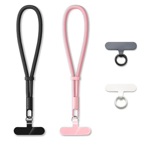 MORSUNBELA Handykette Kurz, Handyband Kurz, Universal Handykette Handgelenk, Handyanhänger Lanyards für Handys Kameras Schlüssel (Schwarz + Rosa) von MORSUNBELA