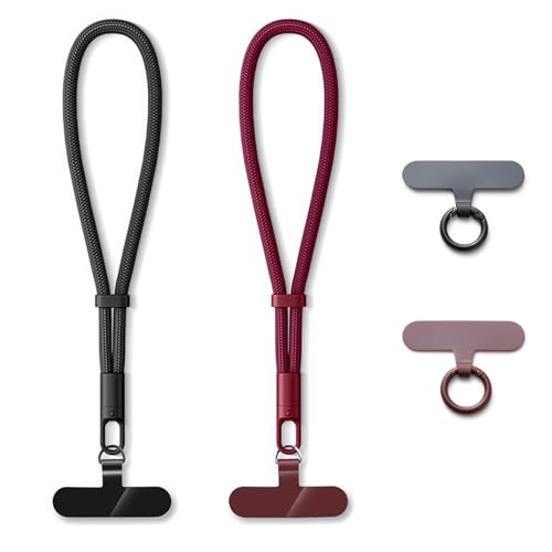 MORSUNBELA Handykette Kurz, Handyband Kurz, Universal Handykette Handgelenk, Handyanhänger Lanyards für Handys Kameras Schlüssel (Schwarz + Rot) von MORSUNBELA