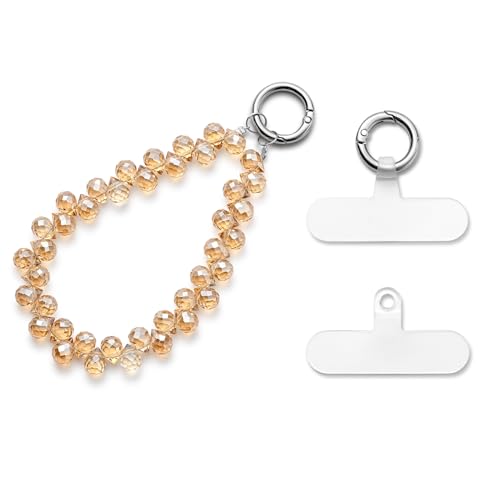 MORSUNBELA Handykette Kurz Handgelenk Braun Handy Anhänger Perlen Handschlaufe Handyschmuck Handyanhänger von MORSUNBELA