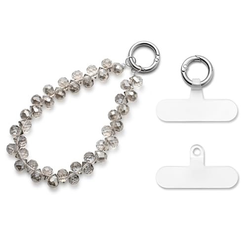 MORSUNBELA Handykette Kurz Handgelenk Grau Handyanhänger Handschlaufe Handy Anhänger Handyschmuck Handykette Perlen von MORSUNBELA