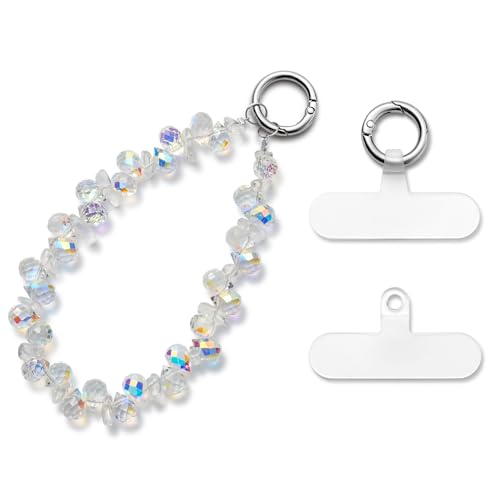 MORSUNBELA Handykette Kurz Weiß Handgelenk Perlen Handy Anhänger Handyanhänger Handyschmuck Handschlaufe von MORSUNBELA
