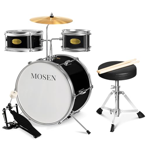 MOSEN Kids Drum Set 3-teiliges Anfänger-Trommelset Junior Schlagzeug Kit mit verstellbarem Thron, Becken, Pedal & Drumsticks Drums mit Bass Tom Snare Drum - Schwarz MOSEN Kids Drum Set 3-teiliges Anfänger-Trommelset Junior Schlagzeug Kit mit verstellbarem Thron, Becken, Pedal & Drumsticks Drums mit Bass Tom Snare Drum - Schwarz von MOSEN MUSIC