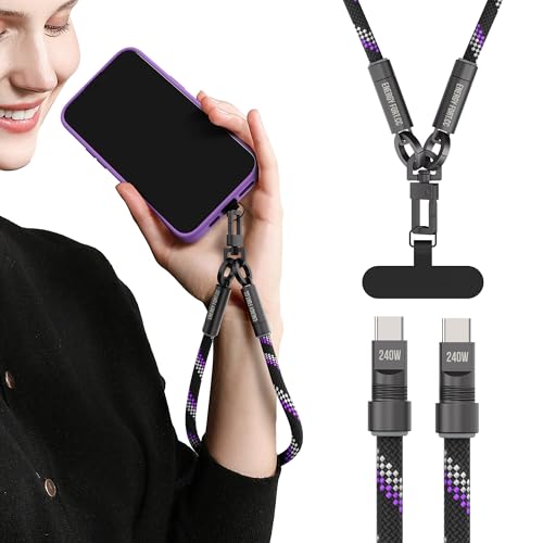 240 W Handykabel für USB-Kabel, Schnellladung, mit Schlüsselanhänger aus Zink, LED, Violett, geflochten, für Samsung Galaxy A16/A05/A34/A55/A56 5G, iPhone 16, Xiaomi 15 (0,3M) von MOSHOU
