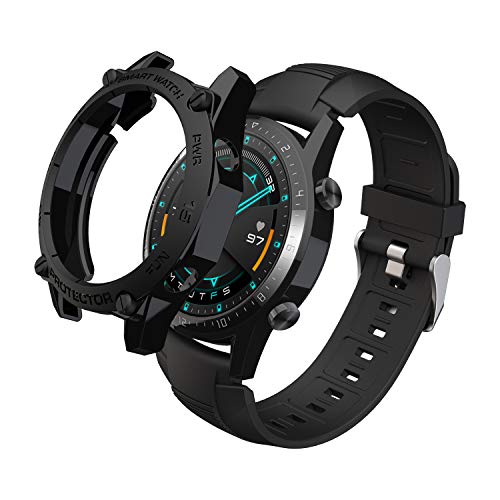 [3er Pack] Hülle Kompatibel mit Huawei Watch GT 2 46mm Schutzhülle Displayschutzfolie Flexibel TPU Vollschutz Displayschutzfolie Kratzfestes Displayschutz Gehäuse für Huawei GT 2 (Schwarz) von MOSHOU