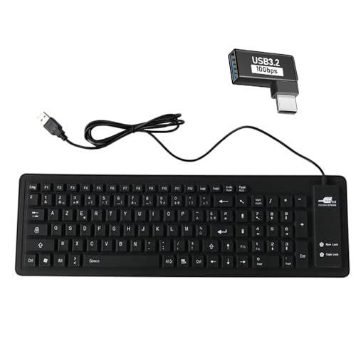 MOSHOU Flexible Silikontastatur AZERTY-Tastatur, wasserdichte USB-Tastatur, Völlig Geräuschlose Tastatur, leicht und Tragbar für iPhone, iPad, Tablets, PC (USB-zu-Typ-C-Adapter) von MOSHOU