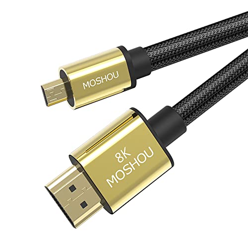 MOSHOU Micro-HDMI-Kabel, 8 K, 4 m, Micro-HDMI auf HDMI 2.1 UHD 4K, 3D, ARC, HDMI-Kabel D auf HDMI A Ethernet und Audio-Rückkanäle, kompatibel mit Kamera, Videokamera, Laptop mit Micro HDMI (4 Meter) von MOSHOU