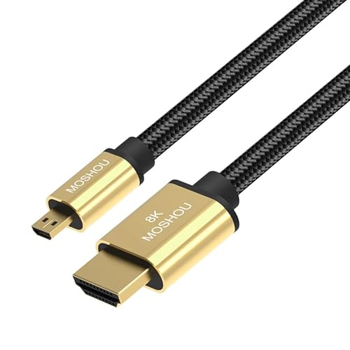 MOSHOU Micro HDMI auf HDMI Kabel Ultra-High-Speed 8K@60Hz, 4K/2K/1080P@120Hz Micro HDMI 2.1 Kabel mit Ethernet für GoPro, Sony, Nikon, Canon, Kamera, Tablet, Laptop Verbindungskabel (1m) von MOSHOU