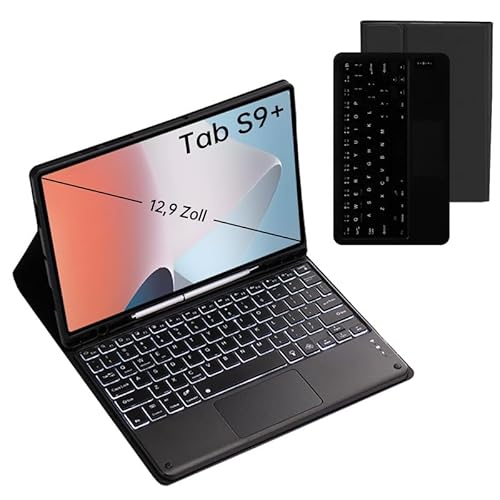 Sikai Abnehmbare Tastatur Hülle für Samsung Galaxy Tab S9 Plus 12,4 Zoll 2023 Modell, Magnetische Beleuchtete Tastatur Schutzhülle, mit Abdeckung QWERTZ Layout 【S9+,Schwarz】 von MOSHOU