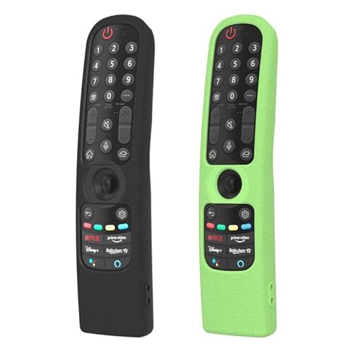 Silikon-Fernbedienungshülle Kompatibel mit LG QNED Smart TV MR21GA/MR21GC/MR22GN/MR23GN/MR24GA/MR24GN,für LG 2022/2023/2024 Magic Fernbedienung (2 Stück, Schwarz + Fluoreszierendes Grün) von MOSHOU