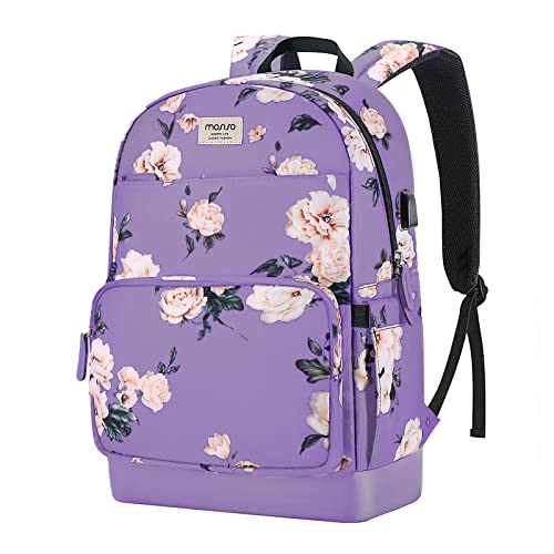 MOSISO 15,6-16 Zoll Laptop Rucksack für Frauen, Polyester Anti-Diebstahl Stilvolle Casual Daypack Tasche mit Gepäckriemen & USB Ladeanschluss,Camellia Reise Rucksack,Lila von MOSISO