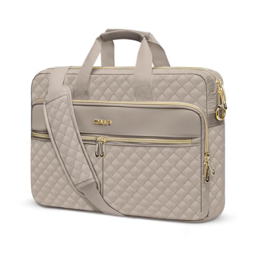 MOSISO 15-15,6 Zoll Laptoptasche, Aktentasche für Frauen&Männer, 16 Zoll Square Quilted Computer Messenger Tasche Büro Reisen Business mit 3 Taschen & Riemen, Taupe Braun von MOSISO