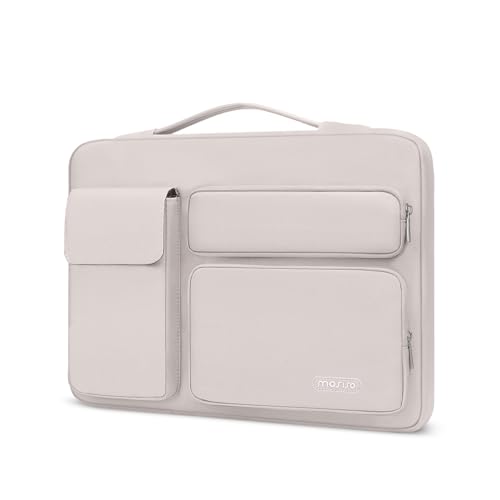 MOSISO 360 Schützend Laptop Hülle Kompatibel mit MacBook Air 15 M3 M2 2024 2023/Pro 15 A1990 A1707,HP Stream 14,Dell XPS 15,Seitlich Offene Tasche mit 2 Erhöht&1 Klappe Taschen&Gürtel,Steingrau von MOSISO