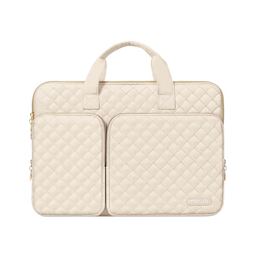 MOSISO 360 Schützende Laptop Hülle Kompatibel mit MacBook Air 13 M3 M2 M1/Pro 13 M2 M1,Surface Pro 8/7/6/X/5/4/3,Quadratisch Gesteppt Tasche mit 2 Taschen&Griff&Gürtel, Sand von MOSISO