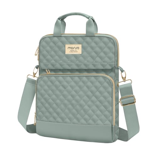 MOSISO 9-11 Zoll Tablet Hülle für 11 Zoll iPad Pro M4 & iPad Air M2 2024, iPad 10 & Air 5 10.9, iPad 9/8/7th 10.2, Tab S8/S9 11, Quadratisch Gesteppt Carrying Fall mit 2 Taschen, Antikes Grün von MOSISO