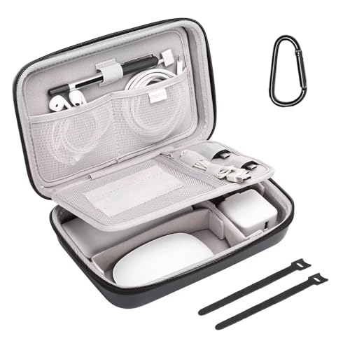 MOSISO Elektronik Organizer Reisen Tasche Kompatibel mit MacBook Netzteil,Kompatibel mit Magic Mouse&Pencil,SD Karte,USB Flash Disk mit 4 Modularer Einsatz & 2 Kabelbinder & Karabinerhaken,Schwarz von MOSISO