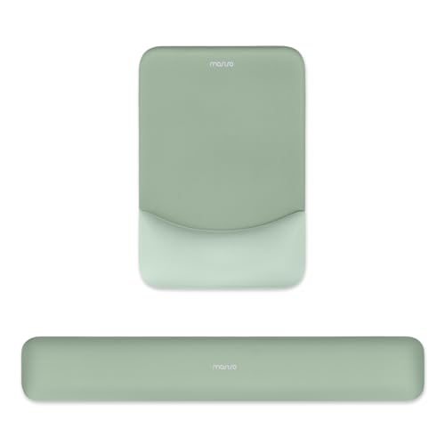 MOSISO Handgelenkstütze für Mauspad&Tastatur Set, Rechteckig Ergonomisch Mauspad Rutschfest Basis Home/Büro Schmerzlinderung&Typing Kissen mit Neopren Cloth&Erhöht Gebogen Memory Schaum,Grün von MOSISO