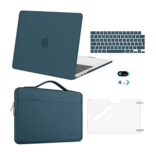 MOSISO Hülle Kompatibel mit MacBook Air 13,6 Zoll 2022-2024 A3113 A2681 mit M3 M2 Chip Touch ID,Plastik Hartschale Case&Sleeve Tasche&Tastaturschutz&Webcam Cover&Displayschutz, Blaugrün von MOSISO