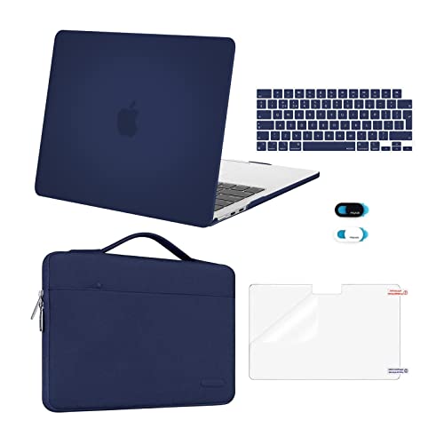 MOSISO Hülle Kompatibel mit MacBook Air M4 M3 M2 13,6 Zoll 2025 2024-2022 A3240/3113/2681,Hartschale&Sleeve Tasche&Tastaturschutz&Webcamcover&Displayschutz für MacBook Air 13 Zoll Hülle, Marineblau von MOSISO