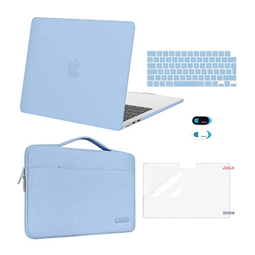 MOSISO Hülle Kompatibel mit MacBook Air M4 M3 M2 13,6 Zoll 2025 2024-2022 A3240/3113/2681,Hartschale&Sleeve Tasche&Tastaturschutz&Webcamcover&Displayschutz für MacBook Air 13 Zoll Hülle, Luft Blau von MOSISO