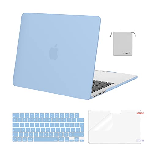 MOSISO Hülle Kompatibel mit MacBook Air 13,6 Zoll 2022-2024 M3 M2 A3113 A2681 mit Liquid Retina Display Touch ID,Plastik Hartschale Case&Tastaturschutz&Displayschutz&Lagertasche, Luft Blau von MOSISO