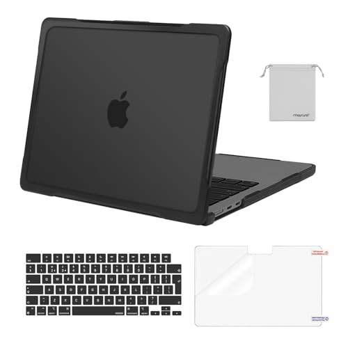 MOSISO Hülle Kompatibel mit MacBook Air M4 M3 M2 13,6 Zoll 2025 2024-2022 A3240 A3113 A2681,Weicher TPU Stoßfänger Anti Kratzer Hartschale Case&Tastaturschutz&Displayschutz&Lagerung Tasche,Schwarz von MOSISO