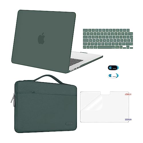 MOSISO Hülle Kompatibel mit MacBook Air 15 Zoll 2023 2024 Freigabe M3 M2 A3114 A2941 Touch ID,Plastik Hartschale Schutzhülle Case&Sleeve Tasche&Tastaturschutz&Displayschutz&Webcam Cover,Smaragdgrün von MOSISO