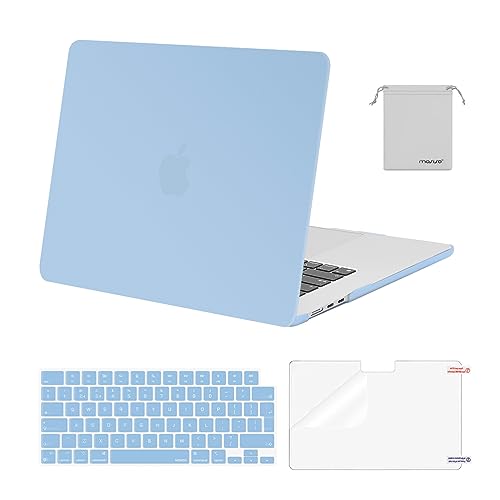 MOSISO Hülle Kompatibel mit MacBook Air 15 Zoll M3 A3114 M2 A2941 Chip 2023 2024 mit Liquid Retina Display Touch ID,Plastik Hartschale Case&Tastaturschutz&Displayschutz&Lagertasche,Luft Blau von MOSISO