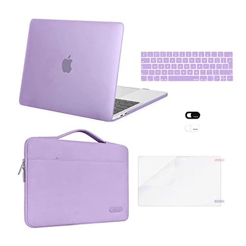 MOSISO Hülle Kompatibel mit MacBook Pro 13 Zoll 2023 2022-2016 M2 M1 A2338 A2289 A2251 A2159 A1989 A1706 A1708,Plastik Hartschale Case&Tasche&Tastaturschutz&Webcam Cover&Displayschutz,Helles Lila von MOSISO