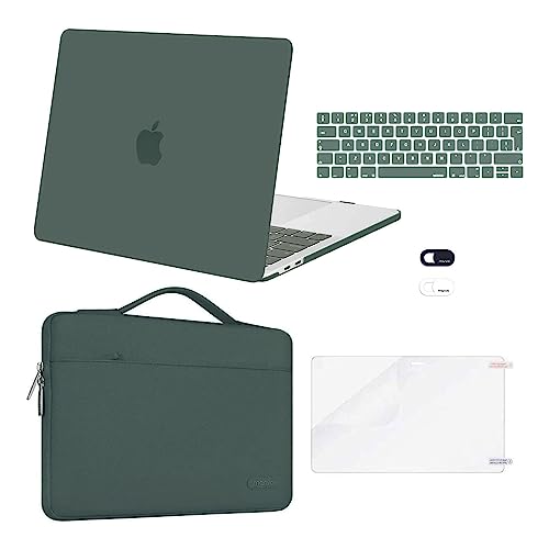 MOSISO Hülle Kompatibel mit MacBook Pro 13 Zoll 2024 2023-2016 M2 M1 A2338 A2289 A2251 A2159 A1989 A1706 A1708,Plastik Hartschale Case&Tasche&Tastaturschutz&Webcam Cover&Displayschutz,Mitternacht Grün von MOSISO