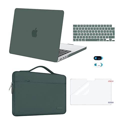 MOSISO Hülle Kompatibel mit MacBook Pro 14 Zoll 2024 2023-2021 M3 M2 M1 Chip Pro Max,Plastik Hartschale Case&Sleeve Tasche&Tastaturschutz&Displayschutzfolie&Webcam Abdeckung,Mitternacht Grün von MOSISO