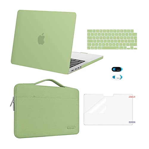 MOSISO Hülle Kompatibel mit MacBook Pro 14 Zoll 2024 2023-2021 M3 M2 M1 Chip Pro Max,Plastik Hartschale Case&Sleeve Tasche&Tastaturschutz&Displayschutzfolie&Webcam Abdeckung,Avocado Grün von MOSISO