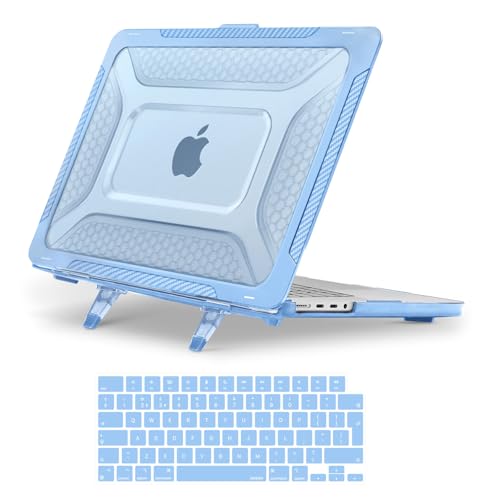 MOSISO Hülle Kompatibel mit MacBook Pro 16 Zoll 2024-2021 M4 M3 M2 M1 A3403 A3186 A2991 A2780 A2485 Chip, Honigwabe Duty TPU Bumper Hartschale mit Klappbarer Ständer&Tastaturabdeckung, Luft Blau von MOSISO