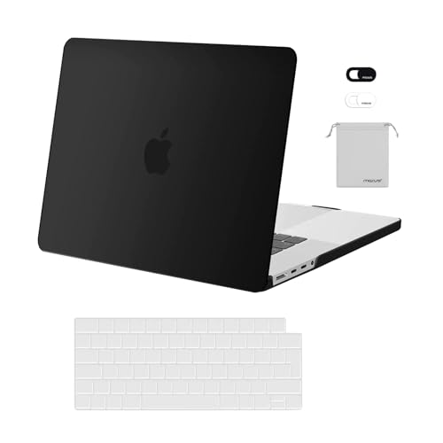 MOSISO Hülle Kompatibel mit MacBook Pro 16 Zoll 2024 2023 2022 2021 M4 M3 M2 M1 A3403 A3186 A2991 A2780 A2485 Pro Max Chip,Plastik Hartschale&Tastaturschutz&Webcam Cover&Lager Tasche, Schwarz von MOSISO