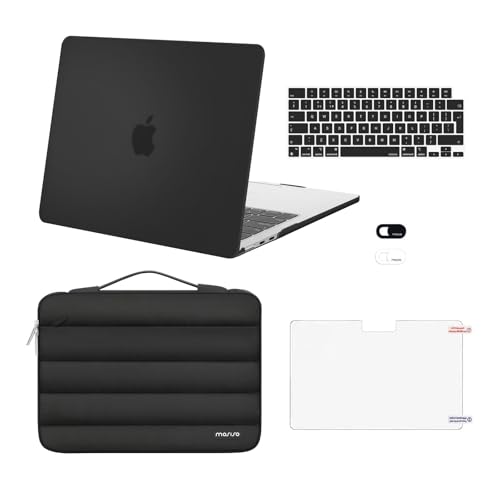 MOSISO Hülle Schutzhülle Kompatibel mit MacBook Air 13,6 Zoll M4 M3 M2 A3240 A3113 A2681 2022-2024 2025, Plastik Hartschale&Puffy Sleeve Tasche&Tastaturschutz&Webcam Cover&Displayschutz,Schwarz von MOSISO
