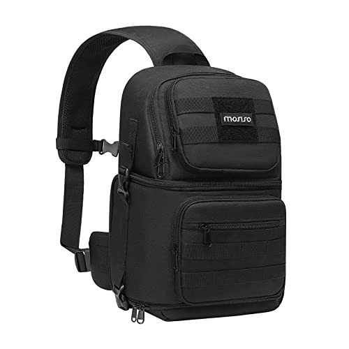 MOSISO Kamera Sling Bag,DSLR/SLR/Spiegellos Taktische Kamera Crossbody Bag Hülle Fotografie Slingpack mit Stativinhaber & Abnehmbare Modulare Einsätze Kompatibel mit Canon/Nikon/Sony/Fuji,Schwarz von MOSISO