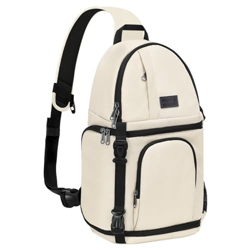 MOSISO Kamera Umhängetasche,DSLR/SLR/Spiegellos Kameratasche Stoßfeste Fotografie Kamerarucksack mit Stativhalter&Abnehmbar Modularen Einsätzen Kompatibel mit Canon/Nikon/Sony/Fuji,Beige von MOSISO