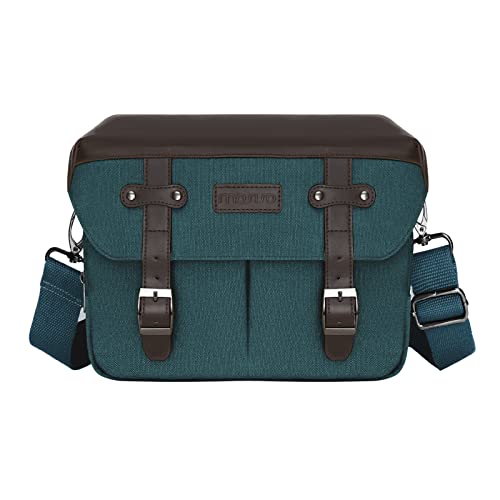 MOSISO Kameratasche Umhängetasche Fototasche, DSLR/SLR/Spiegellose Fotografie Jahrgang PU Leder Klappe Gerät Tasche mit Regenschutz Kompatibel mit Canon/Nikon/Sony Kamera und Objektiven, Blaugrün von MOSISO