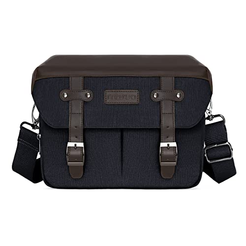 MOSISO Kameratasche Umhängetasche Fototasche, DSLR/SLR/Spiegellose Fotografie Jahrgang PU Leder Klappe Gerät Tasche mit Regenschutz Kompatibel mit Canon/Nikon/Sony Kamera und Objektiven, Schwarz von MOSISO