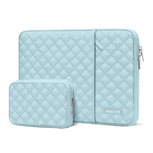 MOSISO Laptop Hülle Kompatibel mit MacBook Air/Pro,13-13,3 Zoll Notebook,Kompatibel mit MacBook Pro 14 Zoll M3 M2 M1 2024-2021, Square Gesteppt Vertikale Tasche mit Fach&Kleinem Case,Eisblau von MOSISO