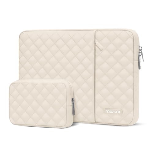 MOSISO Laptop Hülle Kompatibel mit MacBook Air/Pro,13-13,3 Zoll Notebook,Kompatibel mit MacBook Pro 14 Zoll M3 M2 M1 2024-2021, Square Gesteppt Vertikale Tasche mit Fach&Kleinem Case,Sand von MOSISO