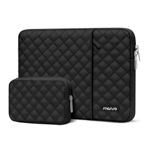 MOSISO Laptop Hülle Kompatibel mit MacBook Air/Pro,13-13,3 Zoll Notebook,Kompatibel mit MacBook Pro 14 Zoll M3 M2 M1 2024-2021, Square Gesteppt Vertikale Tasche mit Fach&Kleinem Case,Schwarz von MOSISO