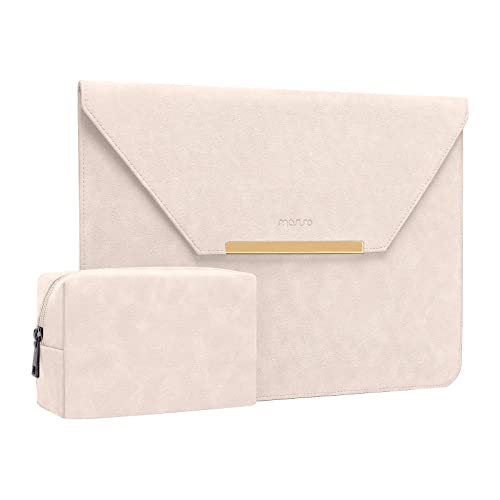 MOSISO Laptop Hülle Kompatibel mit MacBook Air/Pro, 13-13,3 Zoll Notebook, Kompatibel mit MacBook Pro 14 Zoll M3 A2918 A2992 M2 A2779 A2442 M1, Matt PU Leder Klappe Tasche mit Kleiner Case, Aprikose von MOSISO