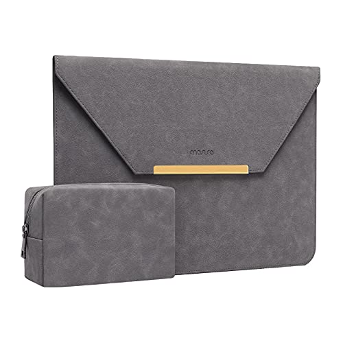MOSISO Laptop Hülle Kompatibel mit MacBook Air 13 M3 A3113 M2 A2681 M1 A2337 A2179 A1932/Pro 13 M2 M1 A2338 A2251 A2289 A2159 A1989 A1706 A1708, Matt PU Leder Klappe Tasche mit Kleiner Case, Grau von MOSISO