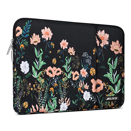 MOSISO Laptop Hülle Sleeve Kompatibel mit MacBook Air 13 Zoll M2 A2681 M1 A2337 A2179 A1932 2023-2018/Pro 13 M2 M1 2023-2016,Wildblumen Polyester Vertikale Tasche mit Fach,Schwarz von MOSISO